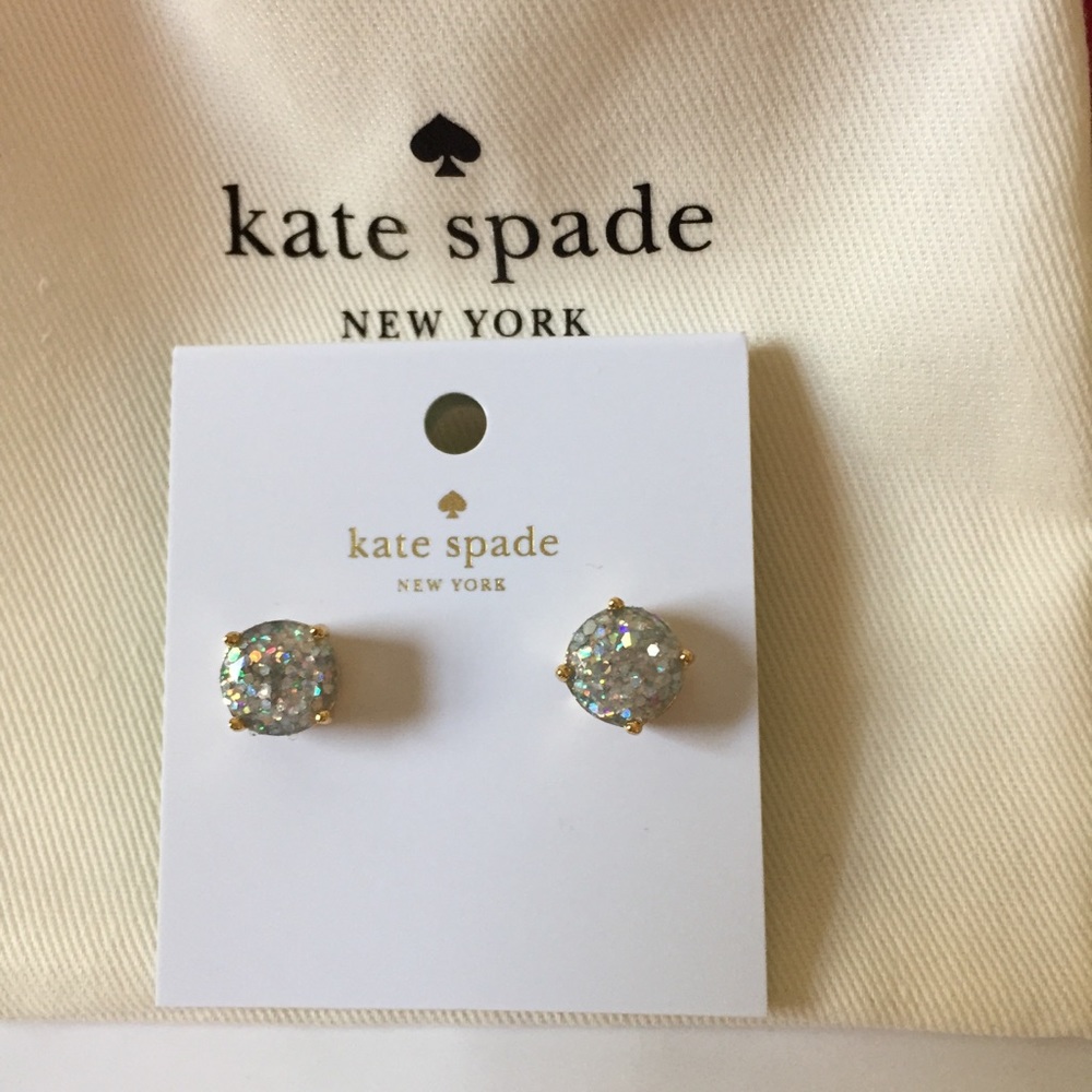 NWT KATE SPADE NEW YORK CLEAR EARRINGS W. DUST BAG - Picture 2 of 4